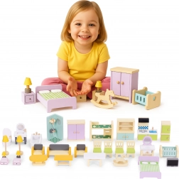 Drevený nábytok do domčeka pre bábiky – sada 30 kusov