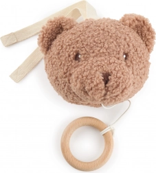 Závesná hudobná hračka medvedík Mika s dreveným krúžkom