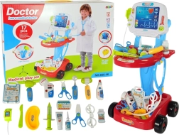 Lekársky vozík so stolíkom a EKG, 17‑dielna detská sada