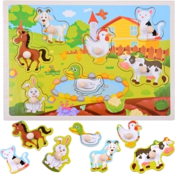 Drevené vkladacie puzzle so zvieratkami z farmy – 7 dielikov s úchytmi