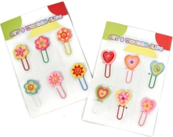 Drevené kancelárske sponky srdiečka alebo kvietky, sada 6 ks