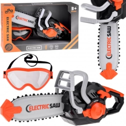 detská elektrická reťazová píla so zvukom a pohyblivou reťazou + ochranné okuliare