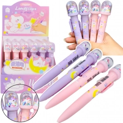 Guľôčkové pero s trblietavou kupolou a figúrkou jednorožca s modrým atramentom