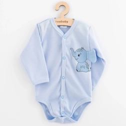 Dojčenské celorozopínacie body s dlhým rukávom New Baby Happy Elephant, modré