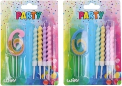 Párty sviečka číslo 6 a 4 ks sviečok
