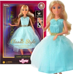 Woopie Royal bábika Lily 30 cm s dlhými blond vlasmi v elegantných tyrkysových šatách