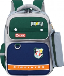 Školská taška s motívom dinosaura a peračníkom sivá 16L