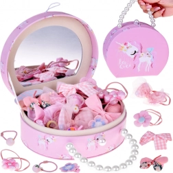 Roztomilá šperkovnica z eko kože so zrkadielkom a sadou ozdôb do vlasov