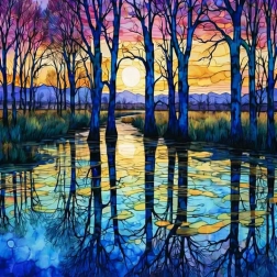 Diamantové maľovanie brezový háj pri jazere 30 × 40 cm