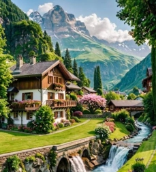 Diamantové maľovanie Dom vo švajčiarskych horách 30x40 cm