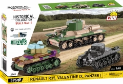 Historická plastová stavebnica tankov Renault R35, Valentine IX, Panzer I