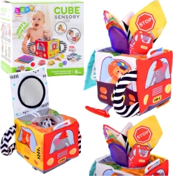 Mäkká senzorická kocka s autíčkami a dopravnými značkami s bezpečným zrkadielkom