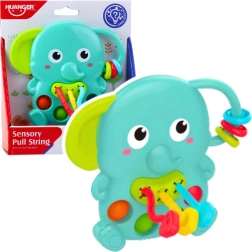 Senzorické hrkálka slon zelený s pohyblivými prvkami