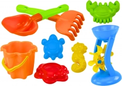 Farebná sada pieskových hračiek s mlynčekom a formičkami