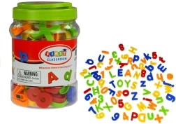 Magnetické písmenká a číslice v dóze 78 prvkov