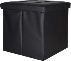 Skladací taburet s úložným priestorom z ekokože 38 × 38 × 36 cm čierny