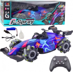 RC závodné auto 1:10 s efektom pary, svetlami a ovládaním 2.4 GHz – modré