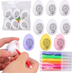 sada polystyrénových veľkonočných vajíčok na maľovanie s fixkami, kvetinový vzor, 6 ks