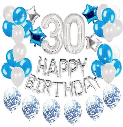 Sada balónikov na 30. narodeniny - strieborná - modrá