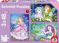Puzzle SCHMIDT princezná, víla a morská panna 3×48 dielikov