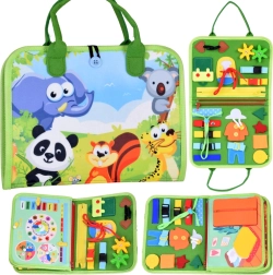 Textilná Montessori manipulačná knižka so zvieratkami a hodinami