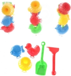 Súprava na piesok s lopatkou, hrabličkami a formičkami