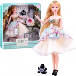 Emily bábika v koktejlových šatách s kabelkou