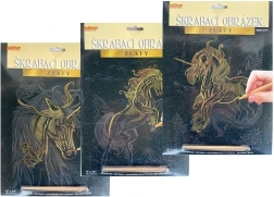 Škrabací zlatý obrázok Jednorožec A4, 3 motívy