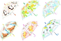 Detský vystreľovací dáždnik s veselými zvieratkami, priehľadný kupolový