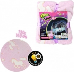 Plyšová svietiaca deka s jednorožcami 130 × 150 cm ružová