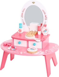 Drevený ružový toaletný stolík so zrkadlom TOOKY TOY