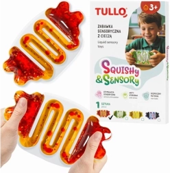 Senzorická stláčacia loptička s tekutinou a trblietkami – oranžová