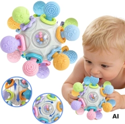 Woopie Baby senzorická loptička 3v1 s hryzátkom a hrkálkou 6m+ - 1 kus