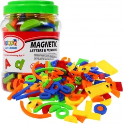 Súprava farebných magnetických písmen, číslic a tvarov 128 ks