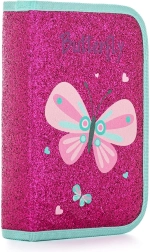 Jednoposchodový školský peračník s flitrovým efektom, motív motýľa, 2 chlopne