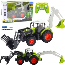 RC traktor 2v1 s otočnou lyžicou a bagrom, 2.4 GHz, mierka 1:24