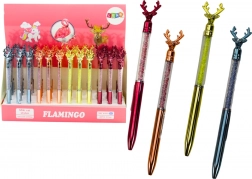 Guľôčkové pero s jeleňom s diamantmi, modrý alebo čierny atrament, hrot 0,7 mm