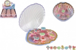 Súprava detských nastaviteľných prstienkov s motívmi morského sveta v krabičke v tvare mušle