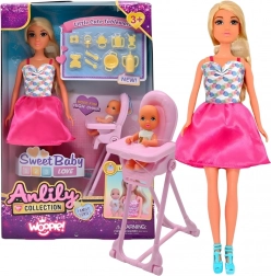 Woopie Royal bábika Lily s bábätkom a jedálenskou stoličkou – súprava doplnkov