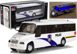 Policajný autobus so svetlami a zvukmi – biely kovový model 21 cm
