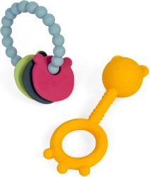 Silikónové hrkálko a hryzátko 2 v 1 a hryzací krúžok pre bábätká