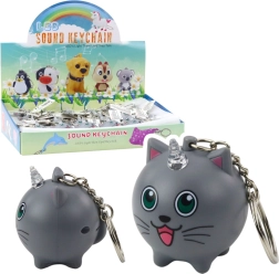 Prívesok mačička jednorožec s LED rohom a zvukom, sivý