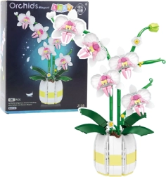 Konštrukčné kocky Orchidea v kvetináči ružovo-biela