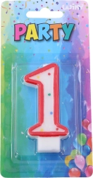 Párty sviečka číslo 1 červená s bodkami