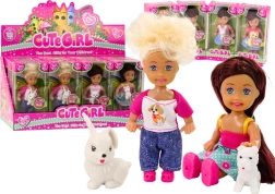 Mini bábika s dlhými vlasmi a zvieratkom v farebnom oblečku