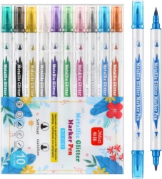 Sada metalických obojstranných fixiek s trblietkami, 10 ks