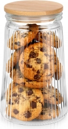 Sklenená rebrovaná dóza s bambusovým viečkom a tesnením 1 l