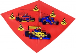 Farebný lietajúci drak s motívom pretekárskych áut