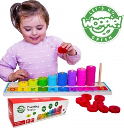 Woopie Green montessori drevená počítacia a farebná skladačka, 56 dielov
