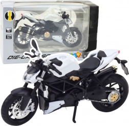 kovový športový motocykel 1:12 so svetlami a zvukmi – biely